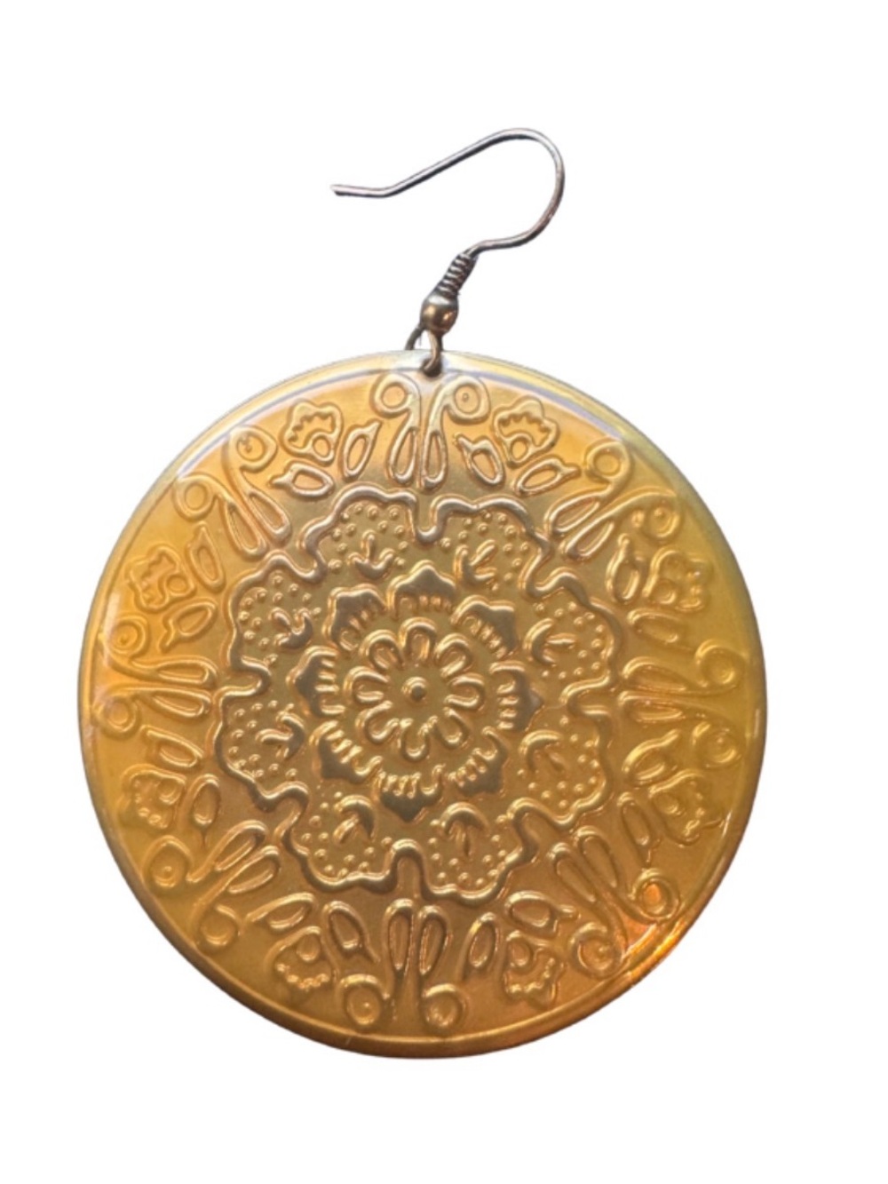 Vintage 3.5 Inch Yellow Disc Earrings - Picture 2 of 2